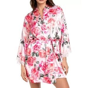 In Bloom by Jonquil Red and Pink Floral Ella Satin Robe NWT Size XL